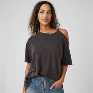 NWT Free people Saturn tee black color Distressed Cold Shoulder Top